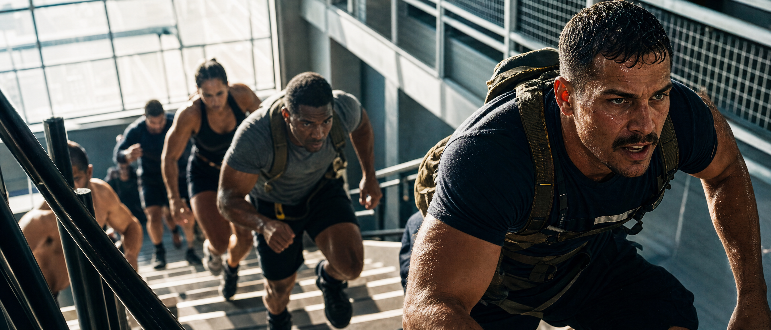 CFA members on a stair-climb training exercise